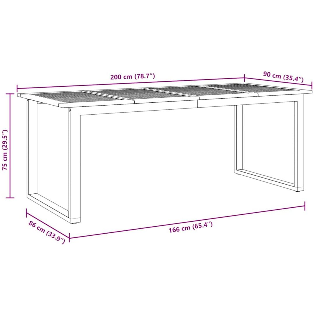 Ute Dining Bord Grå Stål & Massiv Akacia vidaXL 200 x 90 x 75 cm – bild 9