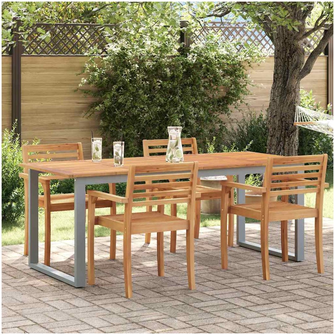 Ute Dining Bord Grå Stål & Massiv Akacia vidaXL 200 x 90 x 75 cm