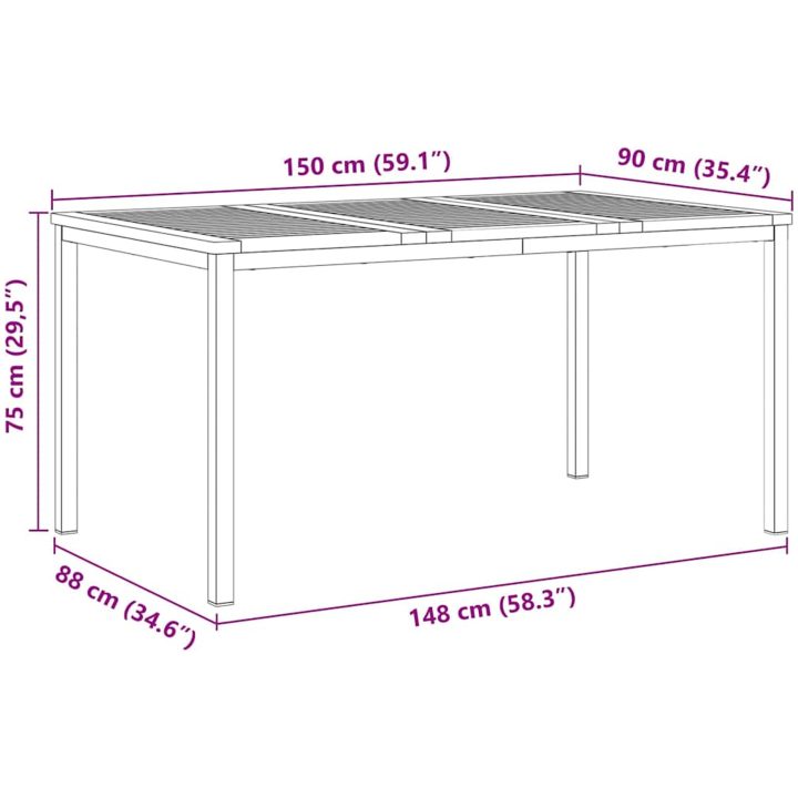 Ute Matsalsbord 150x90x75 cm Massivt Teakträ vidaXL 90 x 150 x 75 cm – bild 10