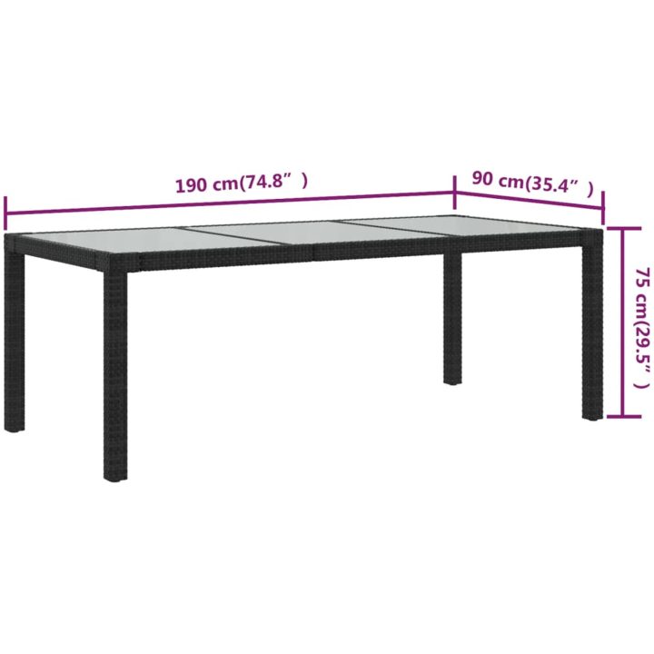Utebord 190x90x75 cm härdat glas och konstrotting svart vidaXL – bild 5