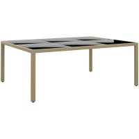 Utebord 200x150x75 cm härdat glas och konstrotting beige vidaXL