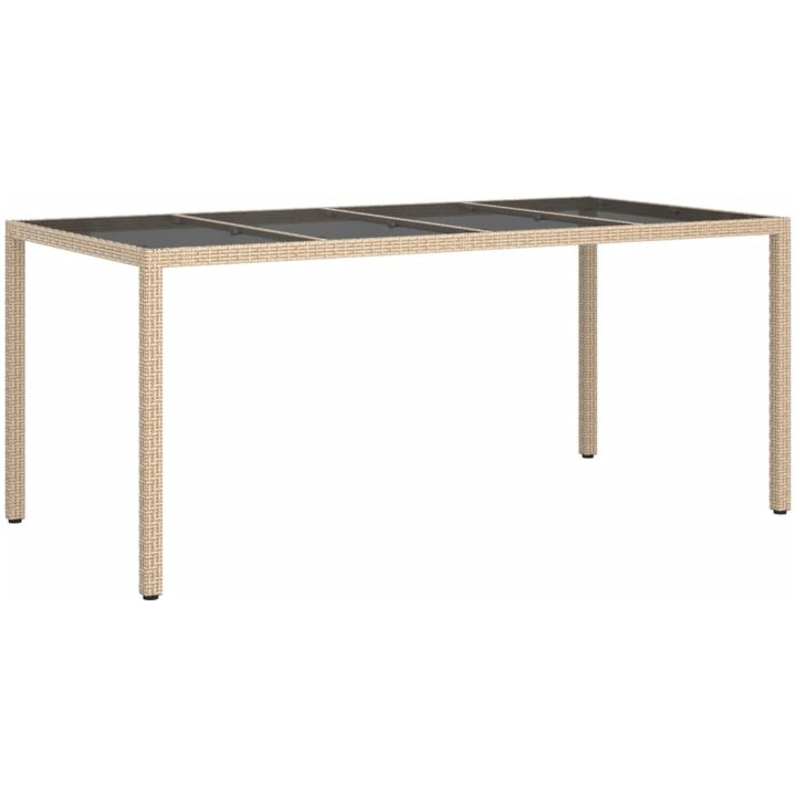 Utebord beige 190x90x75 cm härdat glas och konstrotting vidaXL – bild 2
