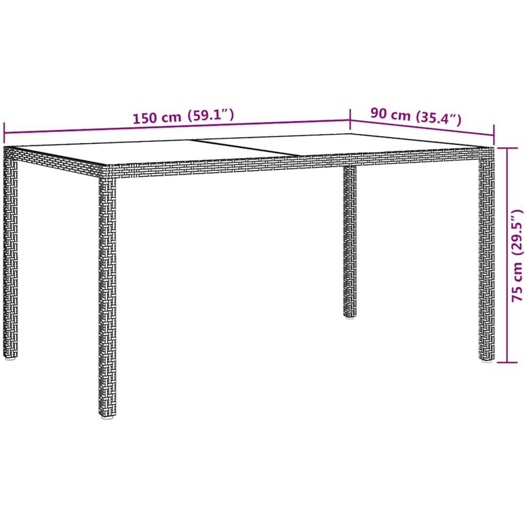 Utebord Härdat glas och konstrotting beige vidaXL 150 x 90 x 75 cm – bild 7