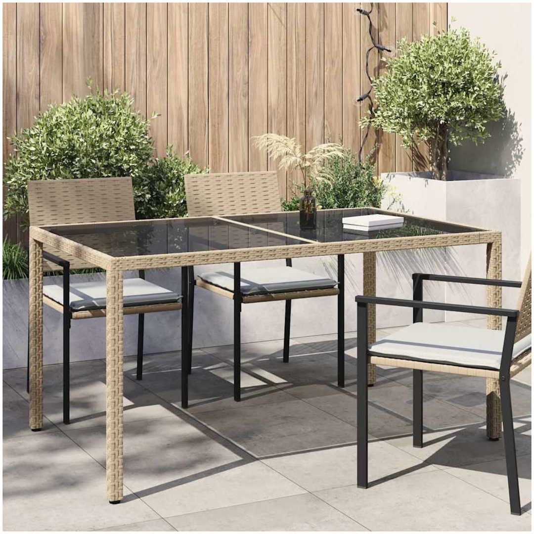 Utebord Härdat glas och konstrotting beige vidaXL 150 x 90 x 75 cm