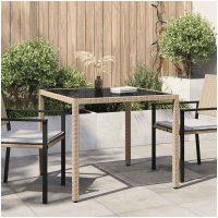 Utebord Härdat glas och konstrotting beige vidaXL