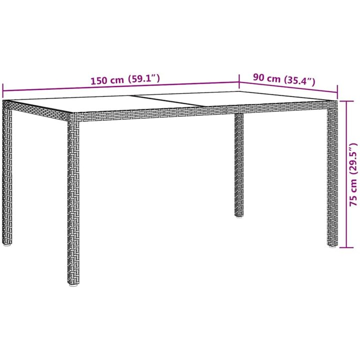 Utebord härdat glas och konstrotting brun vidaXL 150 x 90 x 75 cm – bild 7