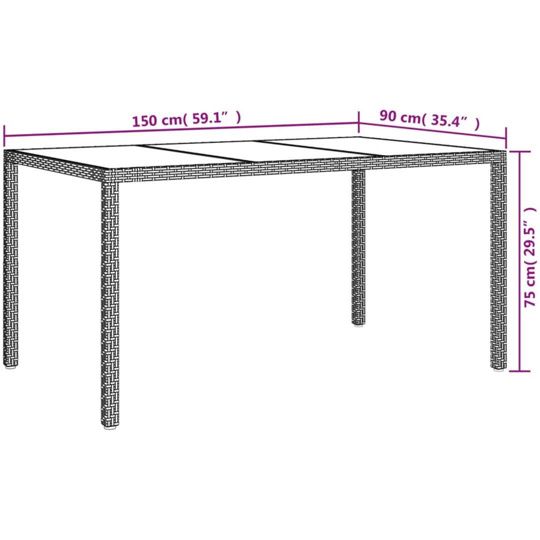 Utebord härdat glas och konstrotting grå vidaXL 150 x 90 x 75 cm – bild 6