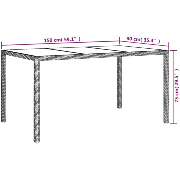 Utebord härdat glas och konstrotting grå vidaXL 150 x 90 x 75 cm – bild 6