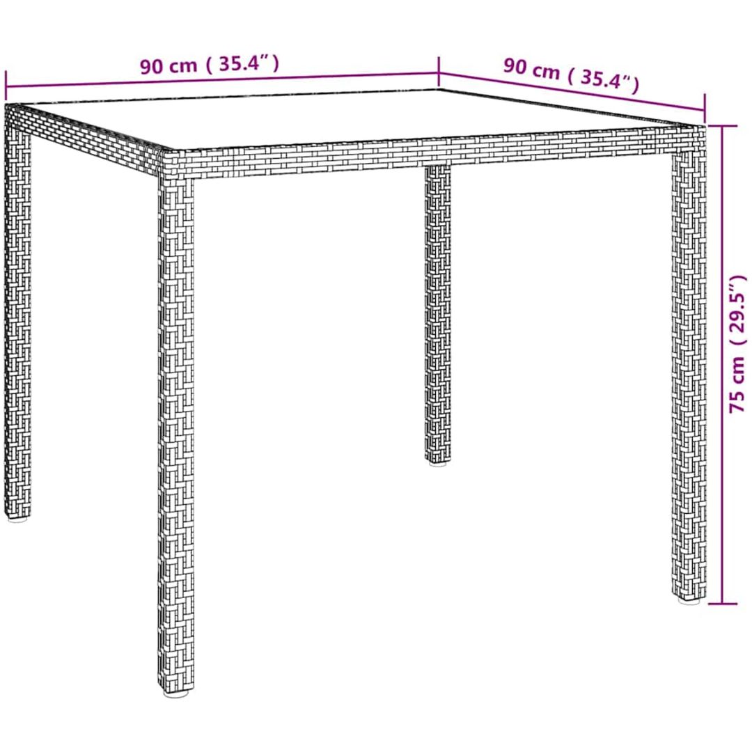 Utebord härdat glas och konstrotting vit vidaXL 90 x 90 x 75 cm – bild 7