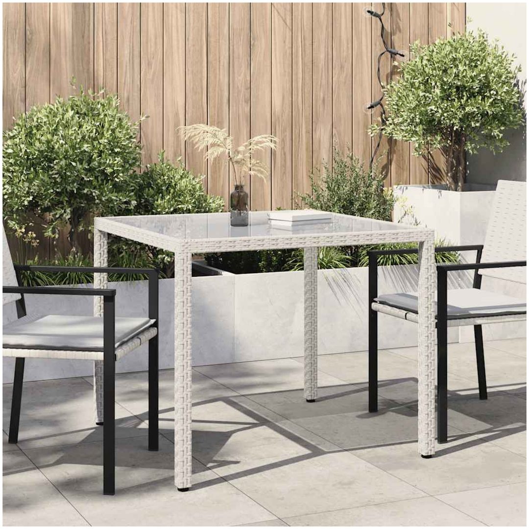 Utebord härdat glas och konstrotting vit vidaXL 90 x 90 x 75 cm