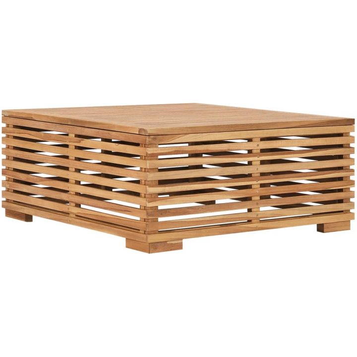 Utebord och fotpall med gräddvit dyna massiv teak vidaXL – bild 2