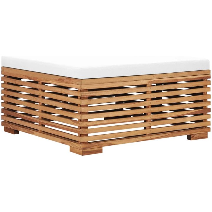 Utebord och fotpall med gräddvit dyna massiv teak vidaXL – bild 5