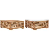 Utebord och fotpall med gräddvit dyna massiv teak vidaXL