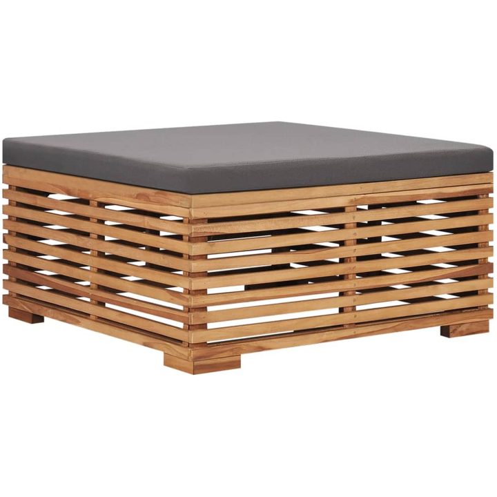 Utebord och fotpall med mörkgrå dyna massiv teak vidaXL – bild 5