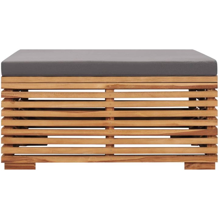 Utebord och fotpall med mörkgrå dyna massiv teak vidaXL – bild 6