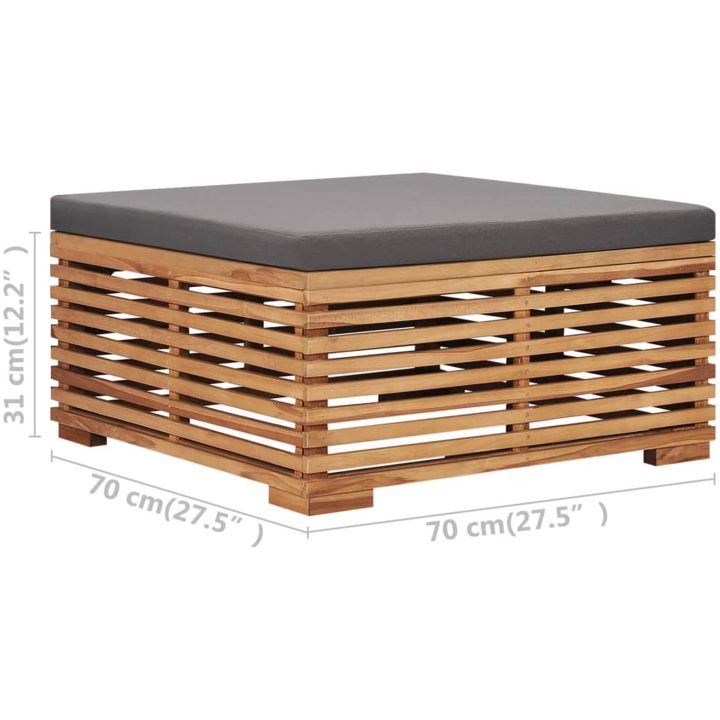 Utebord och fotpall med mörkgrå dyna massiv teak vidaXL – bild 9