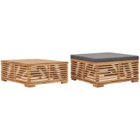 Utebord och fotpall med mörkgrå dyna massiv teak vidaXL