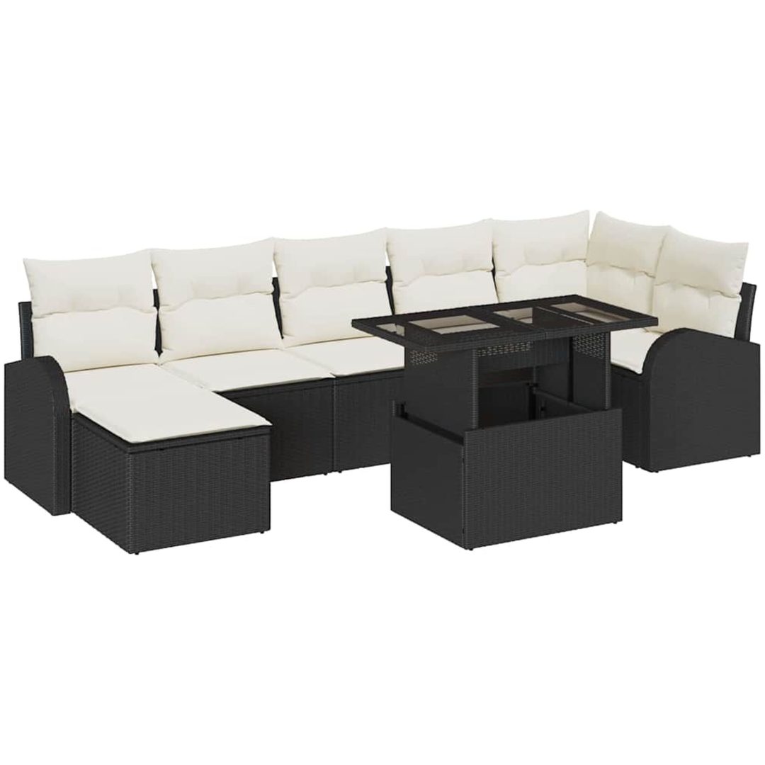 Utemöbelset i 8 delar med kuddar, svart polyrotting vidaXL 100 x 55 x 73 cm – bild 2