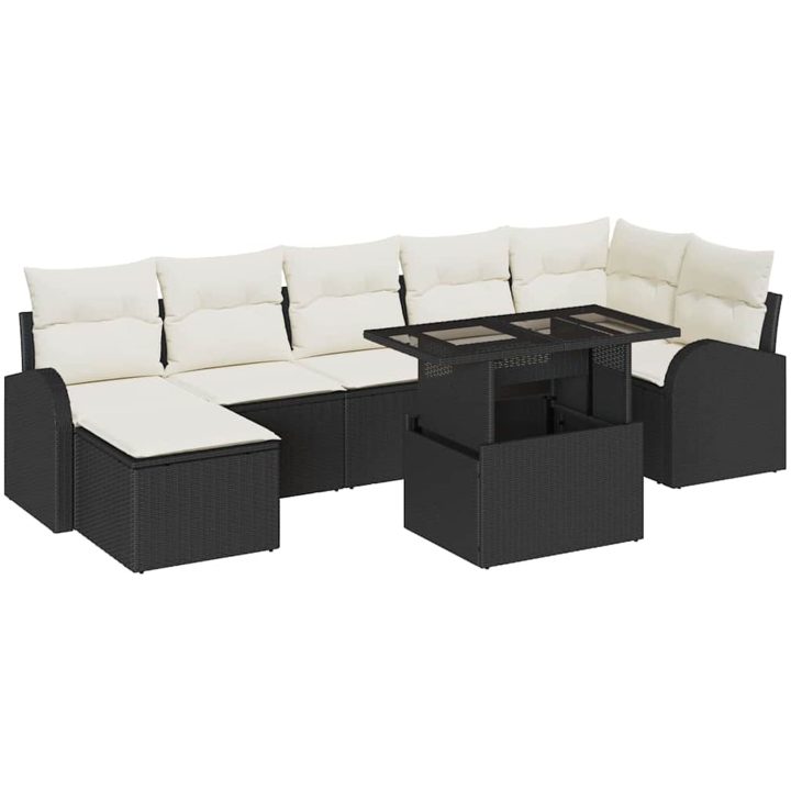 Utemöbelset i 8 delar med kuddar, svart polyrotting vidaXL 100 x 55 x 73 cm – bild 2