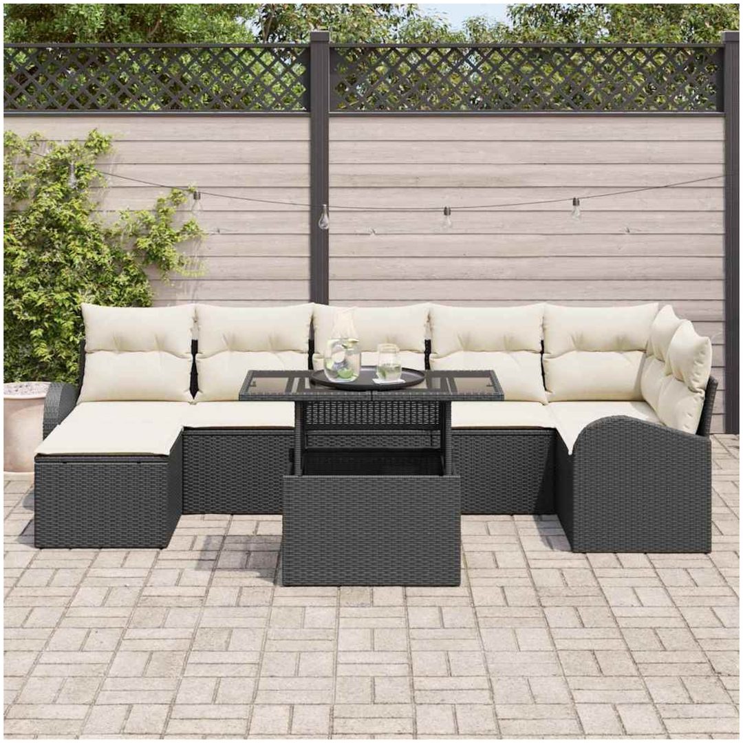 Utemöbelset i 8 delar med kuddar, svart polyrotting vidaXL 100 x 55 x 73 cm – bild 3