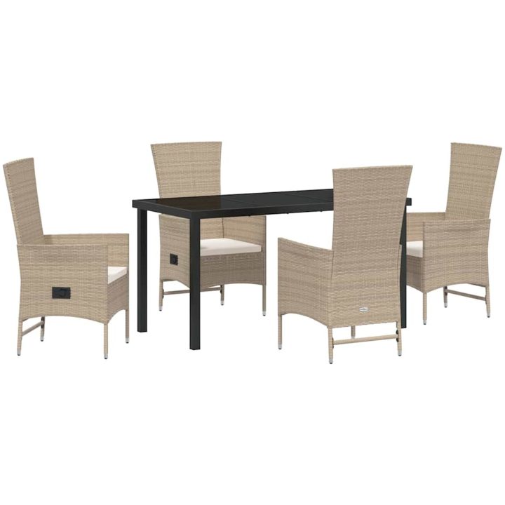 Utemöbelset med kudde Reclining 5 pcs Beige, Krämvit vidaXL 140 x 70 x 73 cm – bild 2