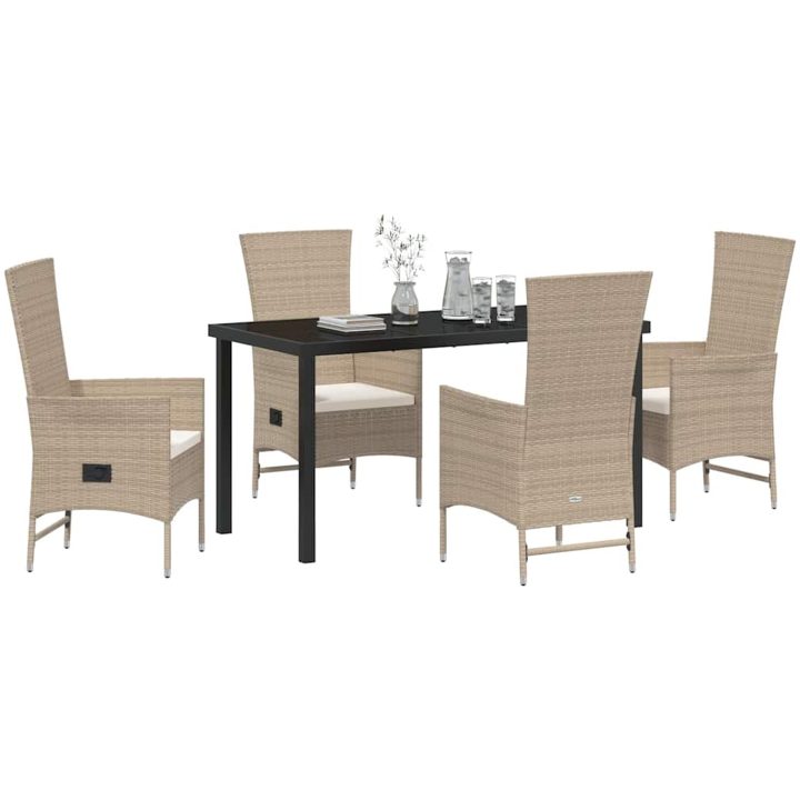 Utemöbelset med kudde Reclining 5 pcs Beige, Krämvit vidaXL 140 x 70 x 73 cm – bild 3