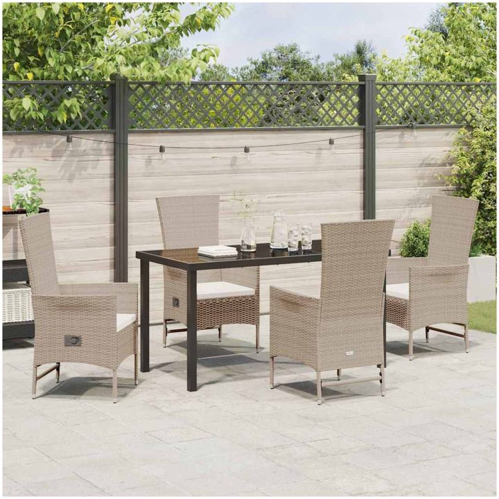 Utemöbelset med kudde Reclining 5 pcs Beige, Krämvit vidaXL 140 x 70 x 73 cm – bild 4