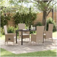 Utemöbelset med kudde Reclining 5 pcs Beige, Krämvit vidaXL