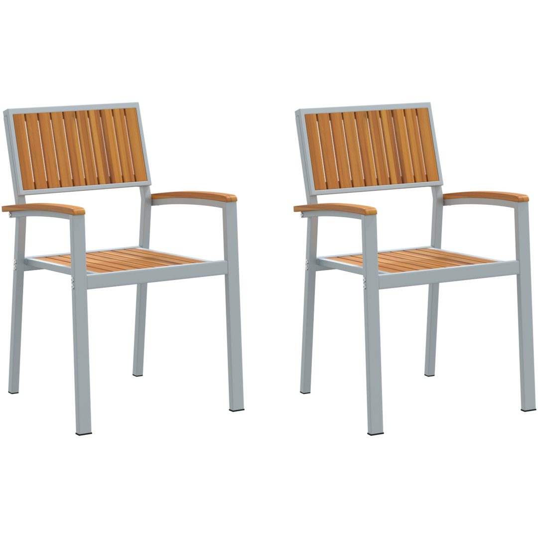 Utemöbler 2 st Stapelbara Grå Solid Akaciaträ och Metall vidaXL 56 x 57 x 87 cm – bild 2