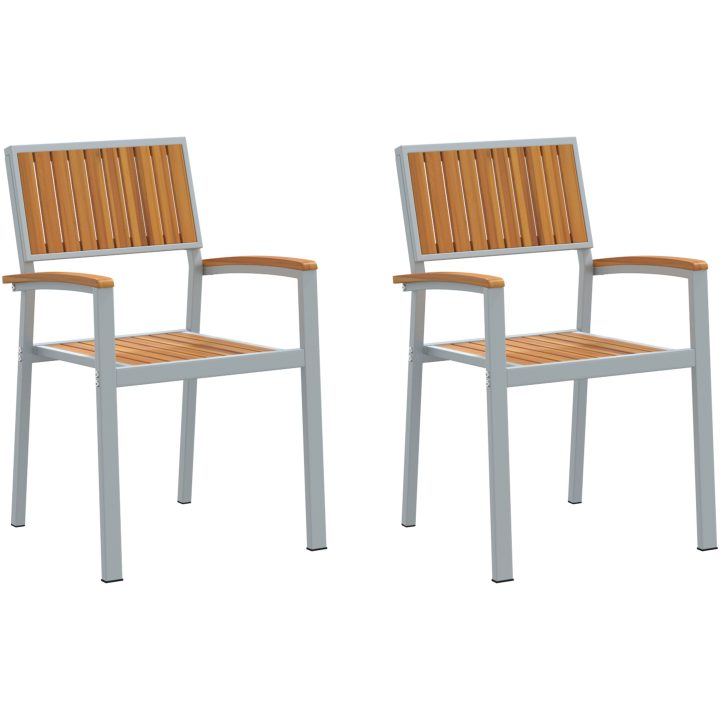 Utemöbler 2 st Stapelbara Grå Solid Akaciaträ och Metall vidaXL 56 x 57 x 87 cm – bild 2