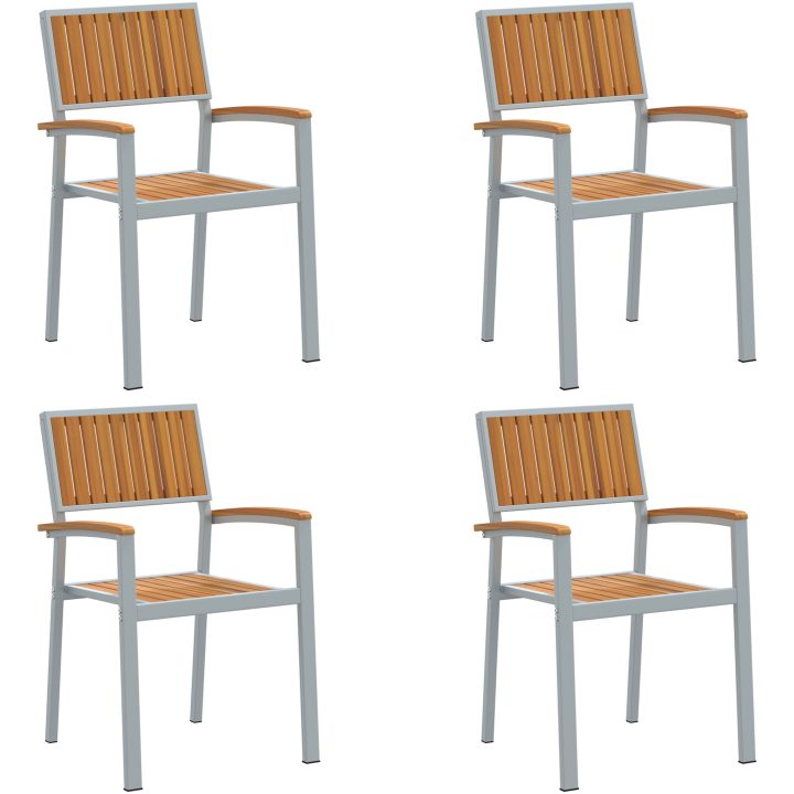 Utemöbler 4 st Stapelbara Grå Massivt Akaciaträ och Metall vidaXL 56 x 57 x 87 cm – bild 2