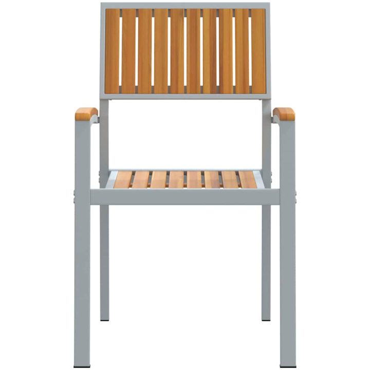 Utemöbler 4 st Stapelbara Grå Massivt Akaciaträ och Metall vidaXL 56 x 57 x 87 cm – bild 5