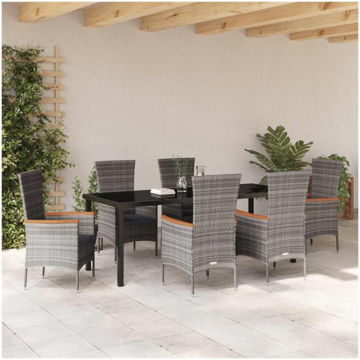 Utemöbler med kudde Reclining 7 pcs Grå Mörkgrå vidaXL 200 x 80 x 73 cm – bild 4