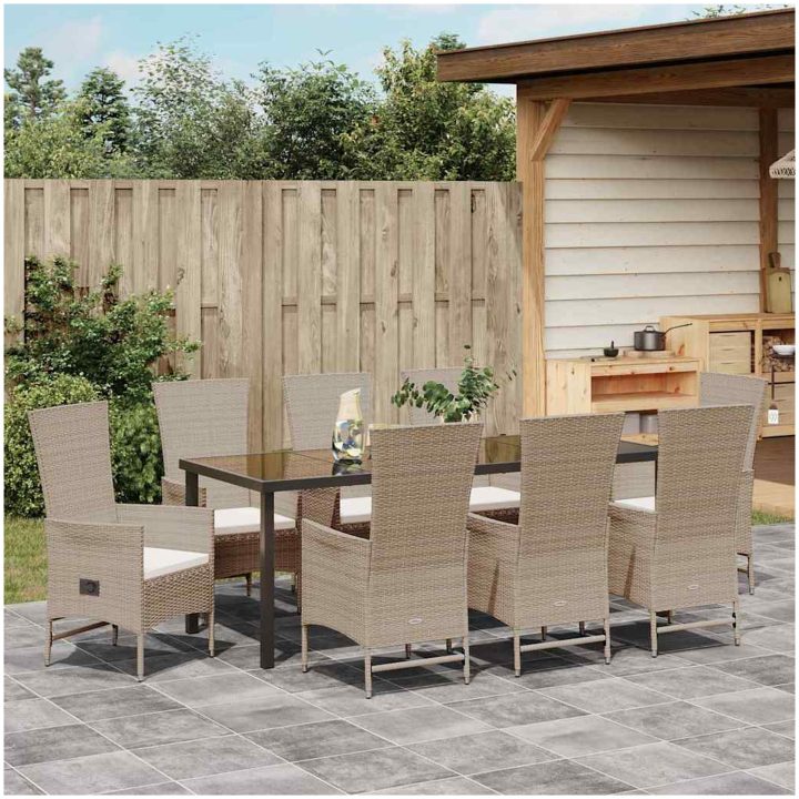 Utemöbler Set med kudde Reclining 9 pcs vidaXL 200 x 80 x 73 cm – bild 4