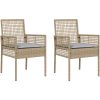 Utemöbler Stolar 2 st med Kuddar Beige Poly Rattan vidaXL 53 x 60 x 85 cm – miniatyr 2