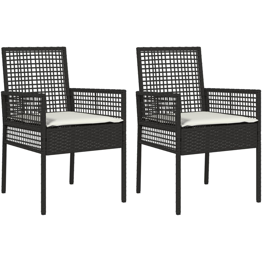 Utemöbler Stolar 2 st med Kuddar Svart Poly Rattan vidaXL 53 x 60 x 85 cm – bild 2