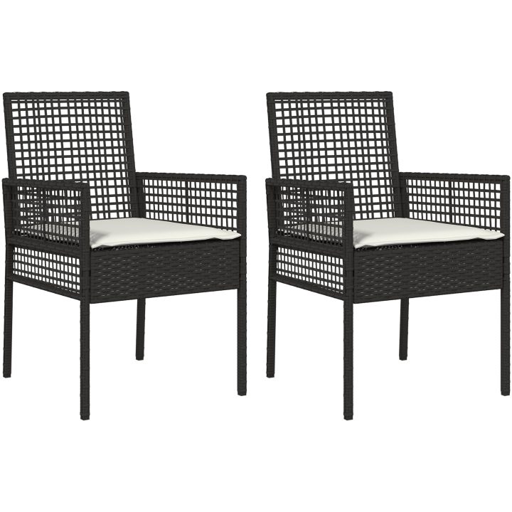 Utemöbler Stolar 2 st med Kuddar Svart Poly Rattan vidaXL 53 x 60 x 85 cm – bild 2
