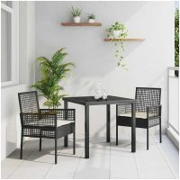 Utemöbler Stolar 2 st med Kuddar Svart Poly Rattan vidaXL