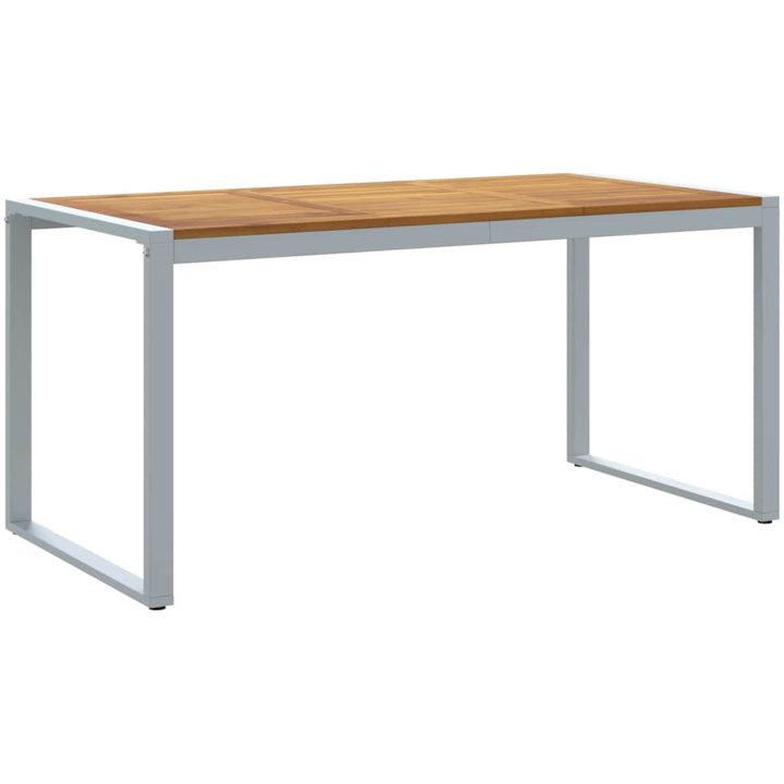 Uteplats Matbord Grå Stål & Massivt Akaciaträ vidaXL 160 x 80 x 75 cm – bild 2