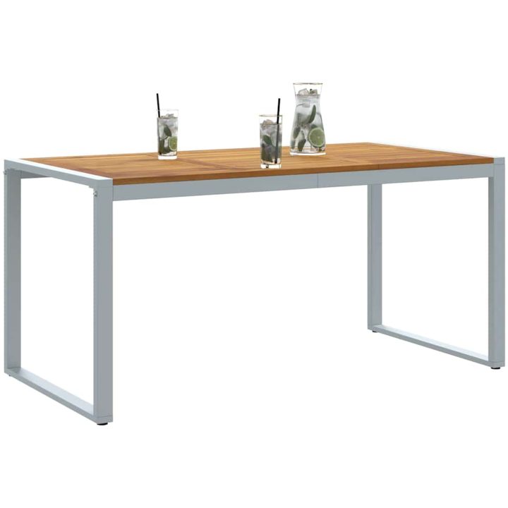 Uteplats Matbord Grå Stål & Massivt Akaciaträ vidaXL 160 x 80 x 75 cm – bild 3