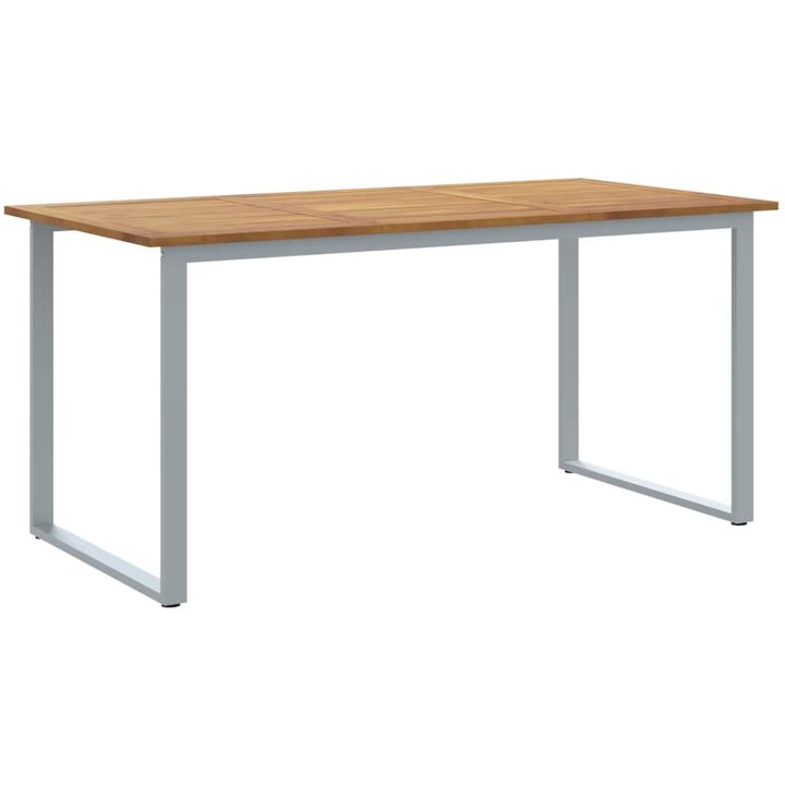 Uteplats Matbord Grå Stål och Massivt Akaciaträ vidaXL 160 x 80 x 75 cm – bild 2
