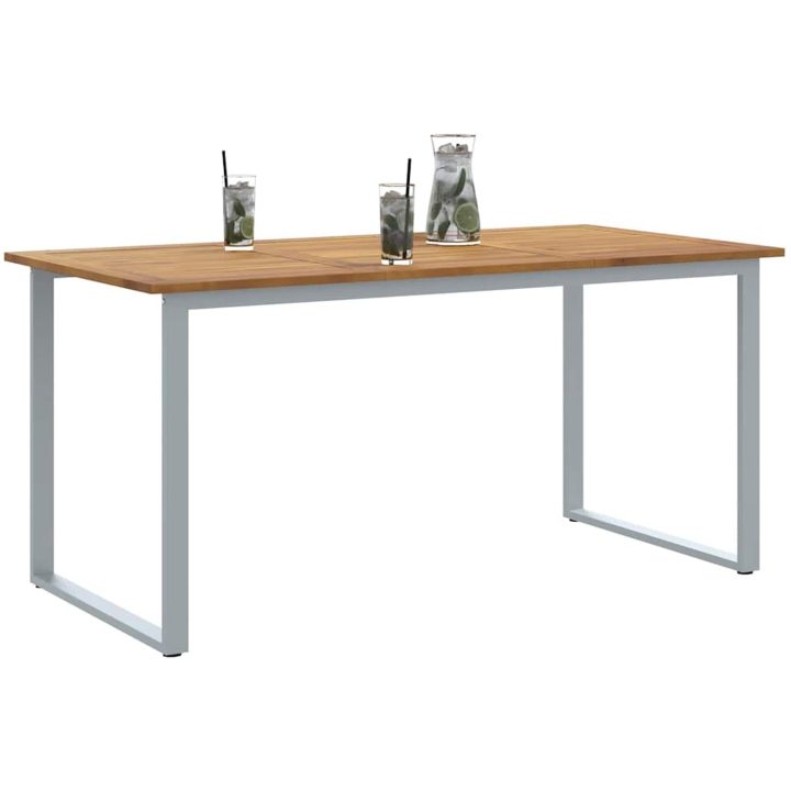 Uteplats Matbord Grå Stål och Massivt Akaciaträ vidaXL 160 x 80 x 75 cm – bild 3