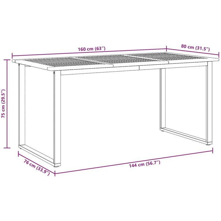 Uteplats Matbord Grå Stål och Massivt Akaciaträ vidaXL 160 x 80 x 75 cm – bild 9