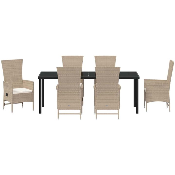 Utestolar Set med kudde Reclining 7 pcs Beige vidaXL 200 x 80 x 73 cm – bild 7