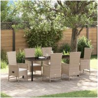 Utestolar Set med kudde Reclining 7 pcs Beige vidaXL