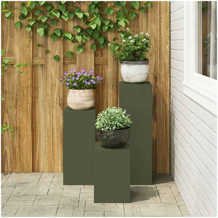 Uteväxter Ställningar Pelare 3 st Olivgrön Stål vidaXL 24 x 24 x 35 cm, 24 x 24 x 55 cm, 24 x 24 x 75 cm – bild 4