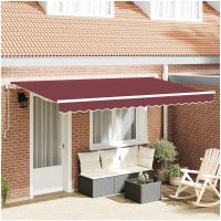Utfällbar markis Burgundy röd och Vit vidaXL