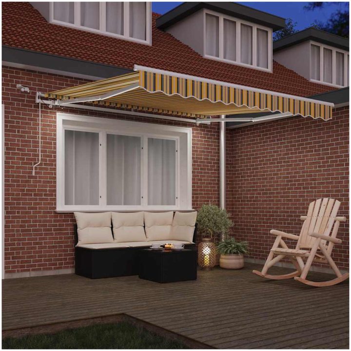 Utfällbar markis Flerfärgsdesign Tyg och Metall vidaXL 300 x 250 cm – bild 3