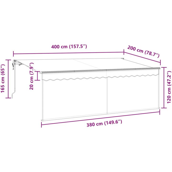 Utfällbar markis Gräddvit Vit Brun vidaXL 400 x 200 cm – bild 9