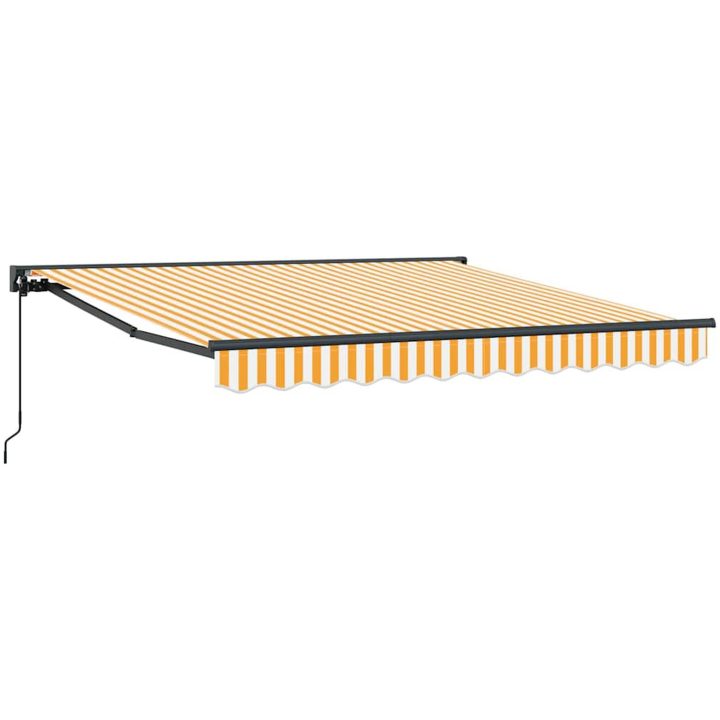 Utfällbar markis Gul och Vit Polyester och metall vidaXL 300x250 cm – bild 2